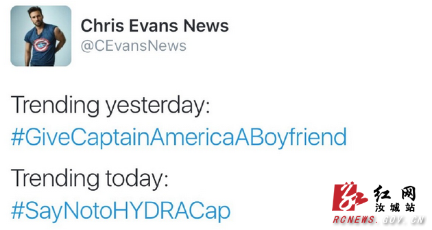 粉丝账号Chris Evans News感慨“世界变化快”